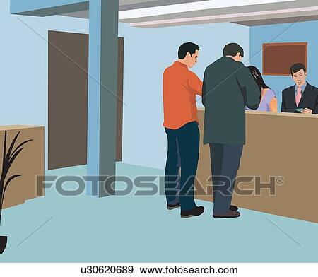 Stock Illustration - People standing at bank. Fotosearch