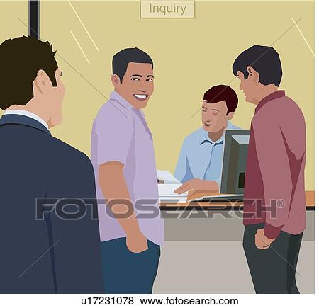 People standing at inquiry counter in bank View Large Illustration Stock Illustration - People standing at inquiry counter in bank. Fotosearch