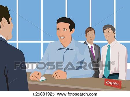 Stock Illustration - People withdrawing money at bank.. Fotosearch