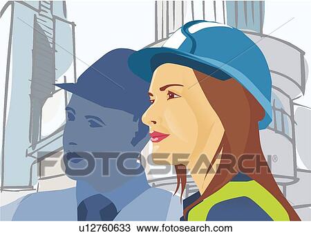 Drawing - Side view of a female architect. Fotosearch