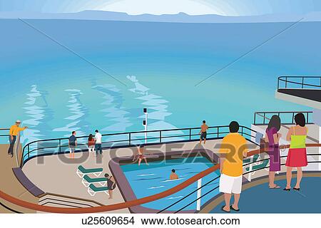 Stock Illustration - Tourists on cruise ship. Fotosearch