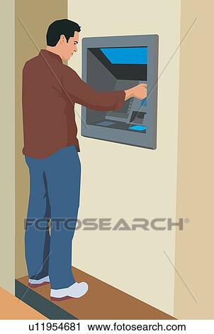 Clip Art - Young man using an ATM machine. Fotosearch