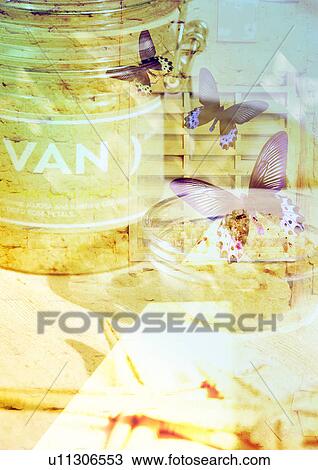 Spa products superimposed on a pastel background View Large Illustration Drawing - Spa products superimposed on a pastel background. Fotosearch