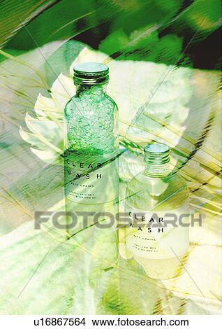 Stock Illustration - Spa products superimposed on a pastel background. Fotosearch