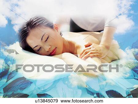 Woman getting a massage superimposed on a pastel background View Large Illustration Stock Illustration - Woman getting a massage superimposed on a pastel background. Fotosearch
