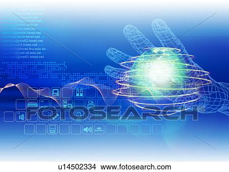 Internet symbols superimposed on a blue background View Large Illustration Stock Illustration - Internet symbols superimposed on a blue background. Fotosearch