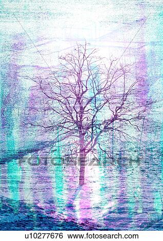 Bare tree superimposed on a green background View Large Illustration Stock Illustration - Bare tree superimposed on a green background. Fotosearch
