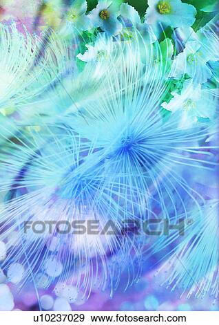 Stock Illustration - Close-up of flowers superimposed on a blue background. Fotosearch