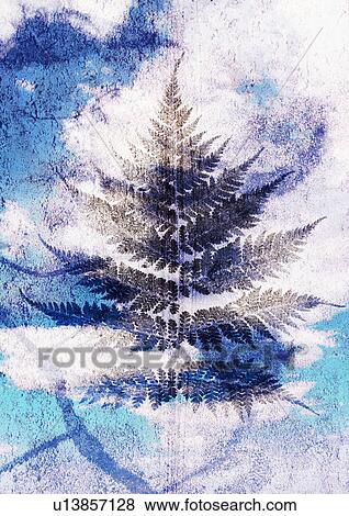Stock Illustration - Leaf superimposed on a blue background. Fotosearch