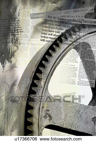 Newsprint superimposed on a gear wheel View Large Illustration Stock Illustration - Newsprint superimposed on a gear wheel. Fotosearch