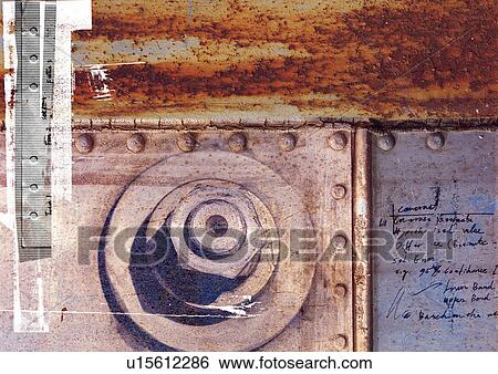 Text superimposed on a metal door View Large Illustration Stock Illustration - Text superimposed on a metal door. Fotosearch