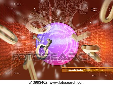 Binary code superimposed on a glowing sphere View Large Illustration Drawing - Binary code superimposed on a glowing sphere. Fotosearch