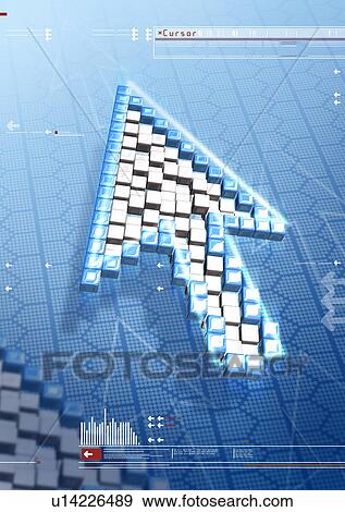 Digital arrow superimposed on a blue background View Large Illustration Stock Illustration - Digital arrow superimposed on a blue background. Fotosearch