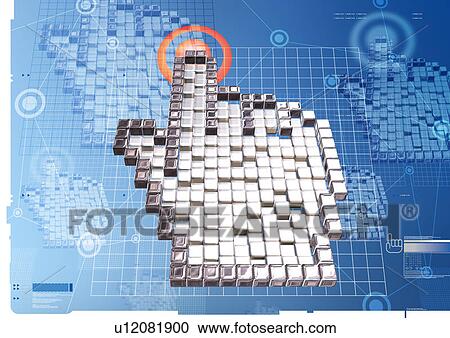 Clipart - Hand shape superimposed on a blue grid pattern. Fotosearch