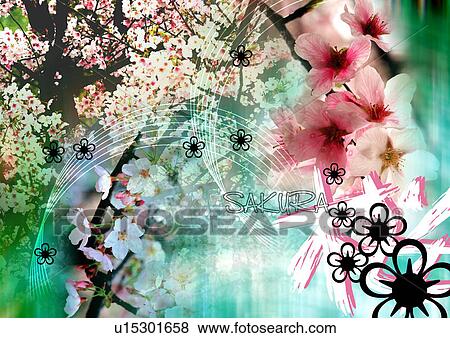 Stock Illustration - Flowers superimposed on a multi colored background. Fotosearch