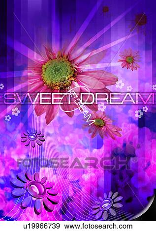 Flowers superimposed on a pink and blue background View Large Illustration Stock Illustration - Flowers superimposed on a pink and blue background. Fotosearch