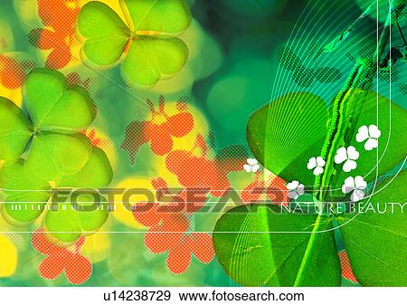 Stock Illustration - Leaves superimposed on a multi colored background. Fotosearch