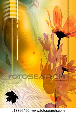 Clipart - Flowers superimposed on a colored background. Fotosearch