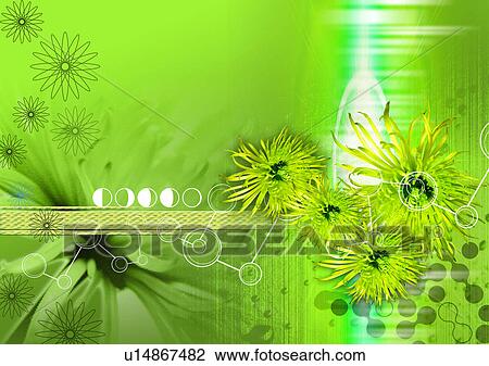 Drawing - Flowers superimposed on a colored background. Fotosearch