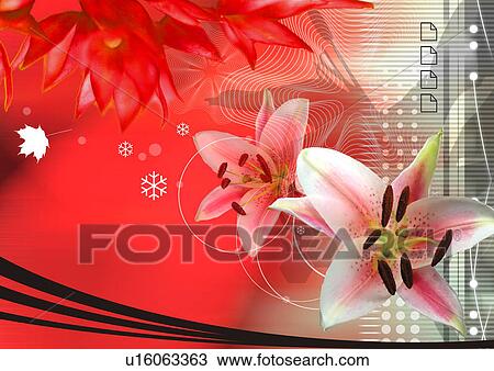 Flowers superimposed on a colored background View Large Illustration Drawing - Flowers superimposed on a colored background. Fotosearch