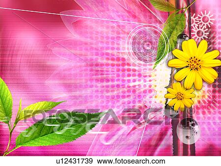 Stock Illustration - Flowers superimposed on a colored background. Fotosearch