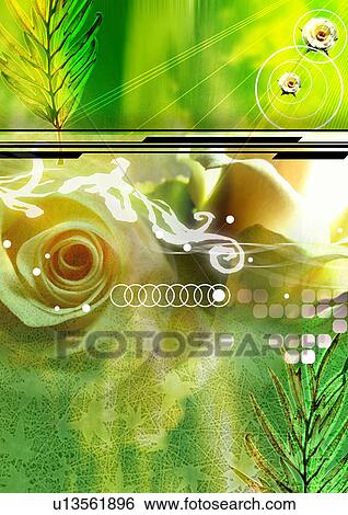 Stock Illustration - Flowers superimposed on a colored background. Fotosearch