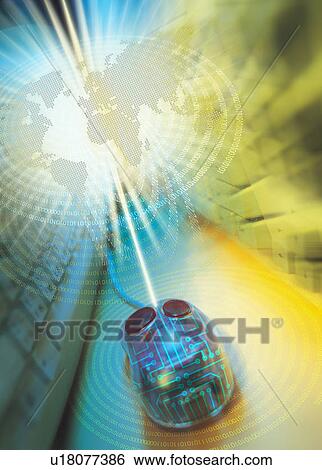 Stock Illustration - Computer mouse superimposed on a glowing background. Fotosearch
