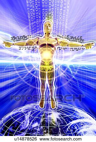 Stock Illustration - Human form superimposed on a blue background. Fotosearch