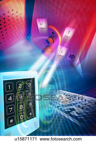 Clip Art - Dial pad superimposed on a multi colored background. Fotosearch
