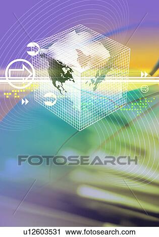 Globe in a box superimposed on a pastel background View Large Illustration Clip Art - Globe in a box superimposed on a pastel background. Fotosearch