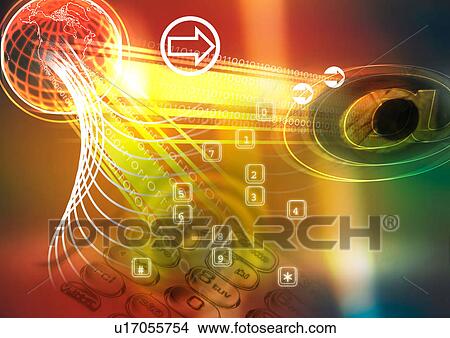 Stock Illustration - Internet symbols superimposed on a multi colored background. Fotosearch