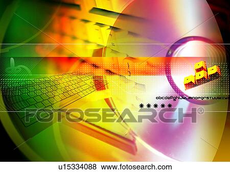 Stock Illustration - Computer keyboard superimposed on a multi colored background. Fotosearch