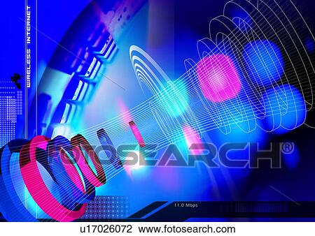Drawing - Pink and blue rings superimposed on a blue background. Fotosearch