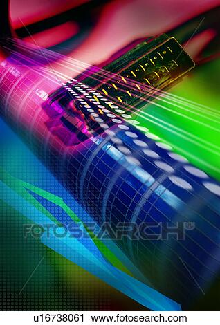 Close-up of a computer cable superimposed on a green background View Large Illustration Clip Art - Close-up of a computer cable superimposed on a green background. Fotosearch