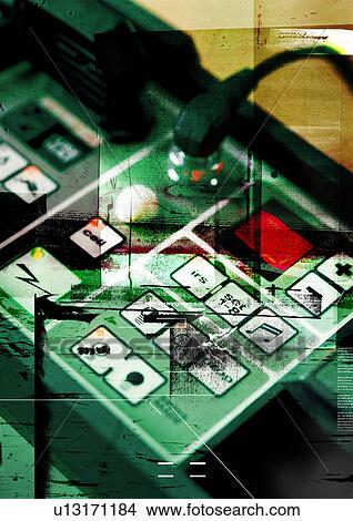 Stock Illustration - Close-up of a machine superimposed on a green background. Fotosearch