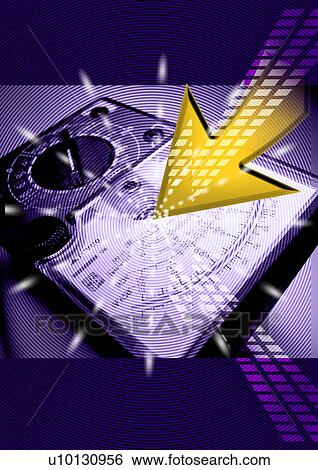 Stock Illustration - Close-up of an arrow superimposed on a sound meter. Fotosearch
