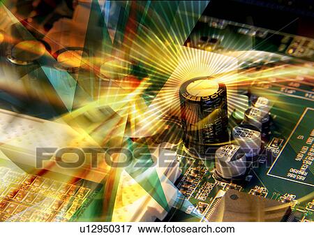 Components on a circuit board superimposed on a green background View Large Illustration Stock Illustration - Components on a circuit board superimposed on a green background. Fotosearch