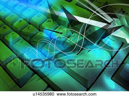 Clipart - Computer keyboard superimposed on a green background. Fotosearch