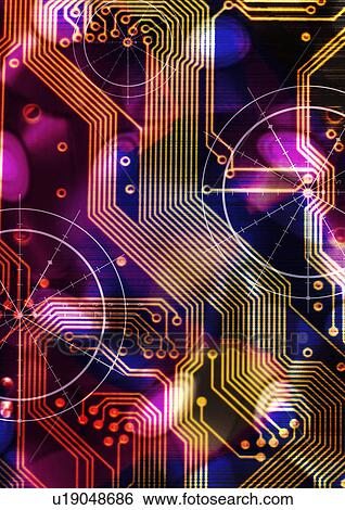 Stock Illustration - Circuit board superimposed on a blue background. Fotosearch