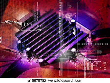 Circuit board superimposed on a red background View Large Illustration Drawing - Circuit board superimposed on a red background. Fotosearch