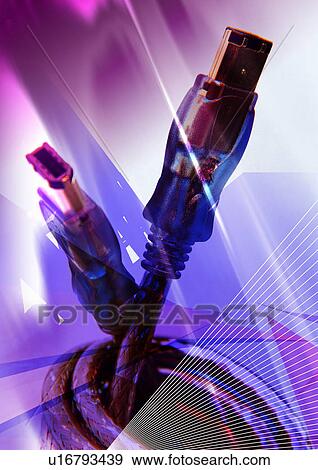 Computer cables superimposed on a blue background View Large Illustration Stock Illustration - Computer cables superimposed on a blue background. Fotosearch