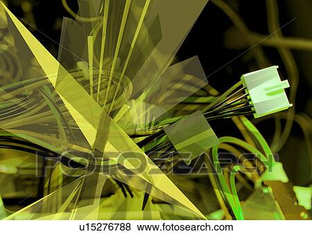 Stock Illustration - Computer cables superimposed on a green background. Fotosearch