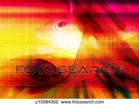 Computer mouse superimposed on a red and yellow background View Large Illustration Drawing - Computer mouse superimposed on a red and yellow background. Fotosearch