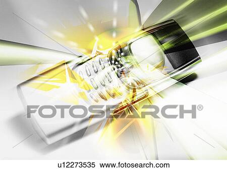 Stock Illustration - Mobile phone superimposed on a grey background. Fotosearch
