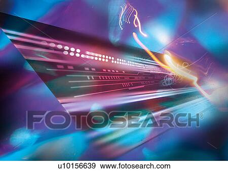 Stock Illustration - Blue and purple pattern superimposed on light streaks. Fotosearch