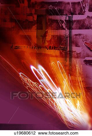 Light streaks on a purple background View Large Illustration Drawing - Light streaks on a purple background. Fotosearch
