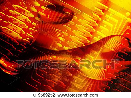 Drawing - Yellow pattern on an orange background. Fotosearch