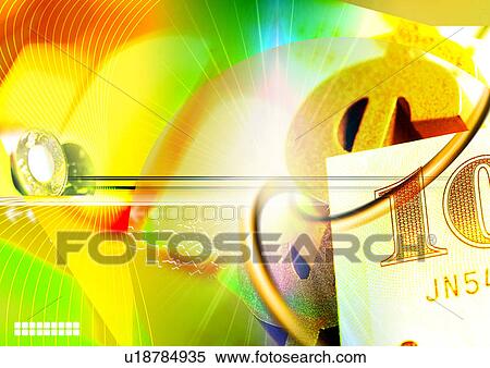 Stock Illustration - Dollar sign superimposed on a linear pattern. Fotosearch