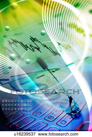 Mobile phone superimposed on a background of a graph View Large Illustration Stock Illustration - Mobile phone superimposed on a background of a graph. Fotosearch