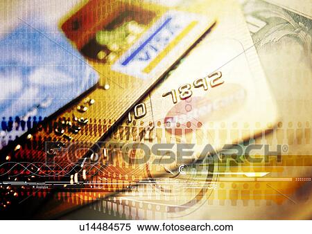 Close-up of credit cards superimposed on a brown background View Large Illustration Stock Illustration - Close-up of credit cards superimposed on a brown background. Fotosearch